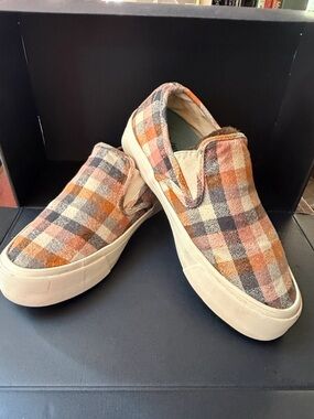 SeeVees Baja Women’s Plaid Slip-On Athletic Sneakers - Orange/Gray/Cream